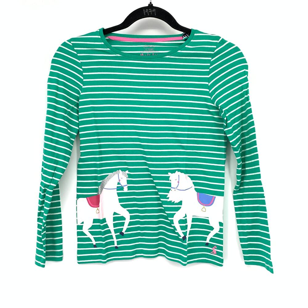 Joules Made For Mischief Bessie Long Sleeve T-Shirt Girls 10 Green Horse NEW